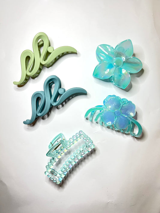 5pcs green hair clips